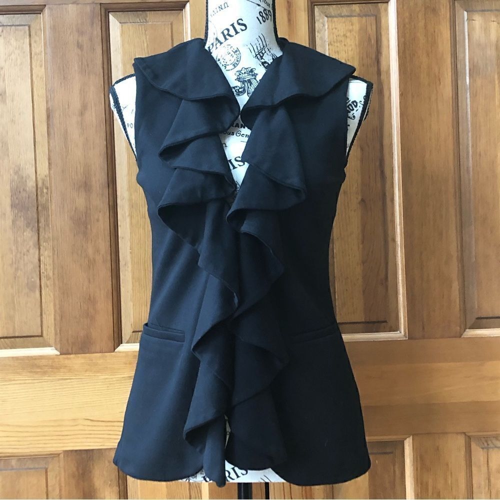 Alice and Olivia Black Ruffle Cardigan Vest Size XS
